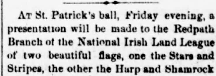 The 1882 Tombstone Weekly Epitaph announces a presentation at the St. Patrick's ball